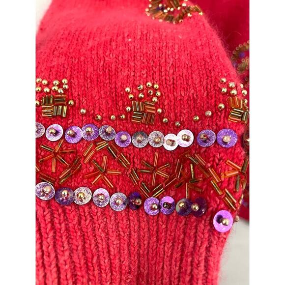VTG Carducci Silk Angora Sequin Pullover Sweater MEDIUM 1980's Beaded Pink - Picture 9 of 13